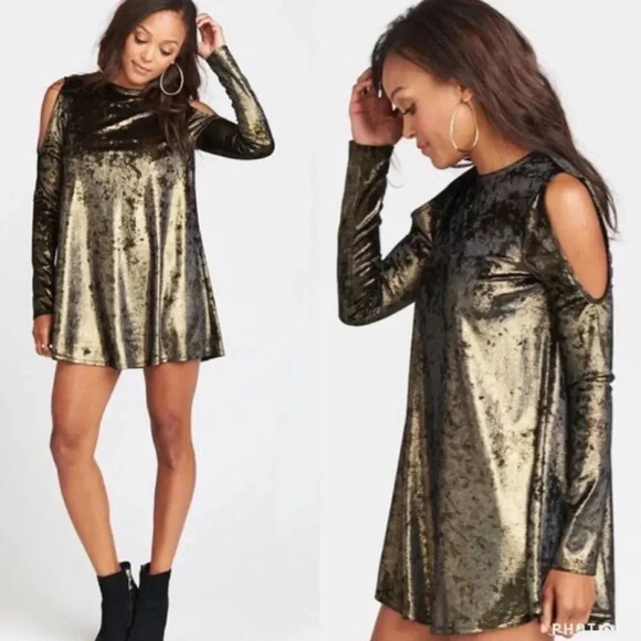 Show Me Your Mumu | Teddy Johnny Dress Velvet Cold Shoulder - Picture 1 of 8